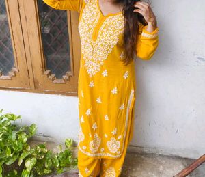 Mustard Chikankari Kurta Set