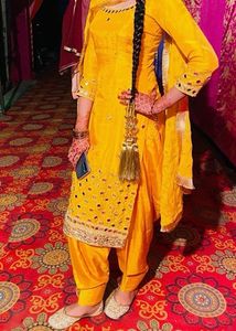 Yellow Mirror Work Kurta Set