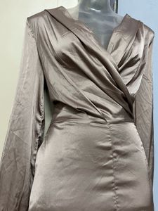 SHEIN BRANDED Pintrest Elegant Taupe Wrap Dress