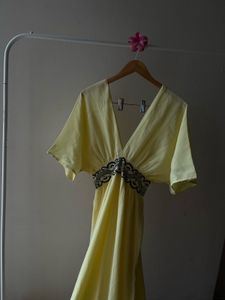 Lime Yellow Plunge Neck Maxi Dress