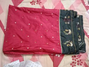 Maroon colour silk saree with embroidery work