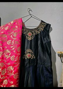 Long Gown Dress With Banarasi Dupatta