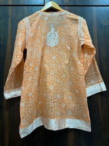 Soft Mulmul Cotton Chikankari Orange Kurti