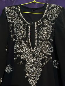 Chiffon Chikonkari Kurta With Mirror Works
