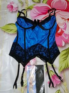 (1076)Blue Lace Corset Top