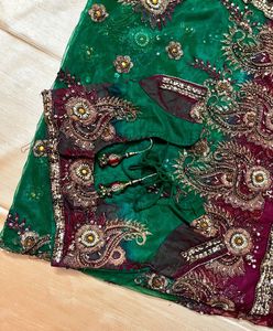 Green-Mehroon Designer Net PartyWear Sare