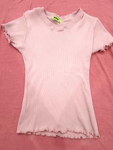 Pink Ribbed Lettuce Edge Top