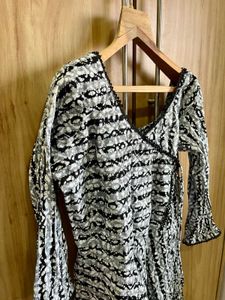 Black and White Angrakha Kurti