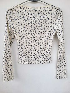 H&amp;M NEW Off White Floral Long Sleeve Top