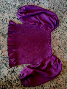 Korean Purple Crop Top With Balloon Sleeves