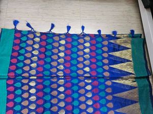 Blue &amp; Green Patterned Saree
