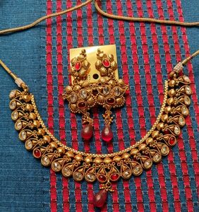 Jewelry Set Gold Tone Red Beads