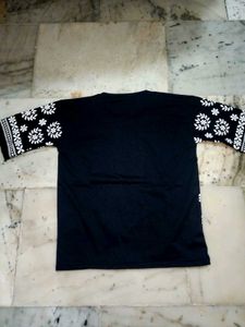 Floral Print Black Tee