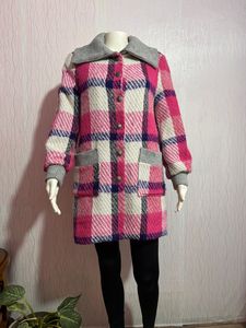 Vintage Pink Plaid Wool Coat
