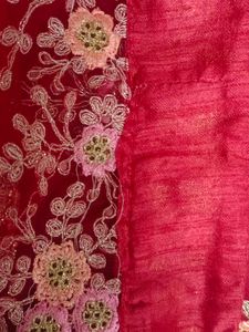 A Pretty Red Colour Net Embroidered Saree