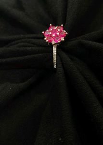 925 Silver Ring Pink Flower