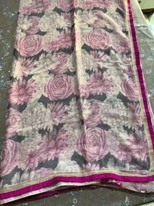 pink flower saree with blouse