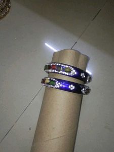 Violet Lak Glass, Studded Beaded Bangles Set of 2