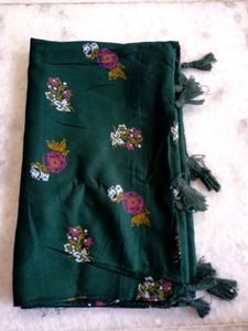 Green Floral Printed Cotton Scarf