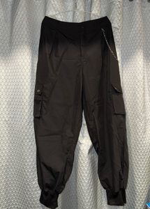 Black Cargo Pants with Chain Detail