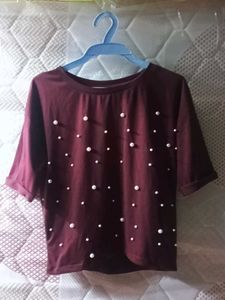 Burgundy Pearl Embellished Top