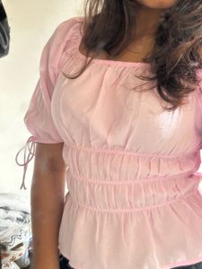 Pink Shirred Detail Top