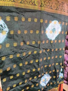 Green & Gold Floral Tie-Dye Sari