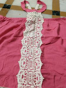 Pink Crochet Detail Off-Shoulder Top