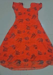 Elegant Orange Floral Print Dress