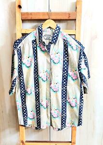 Lime Green Printed Cotton Shirt Size-42