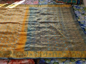 Elegant yellow And blue korvai silkSaree