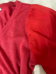 Red Sheer Sleeve Top