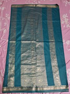 Teal &amp; Gold Soft Silk Cotton Saree