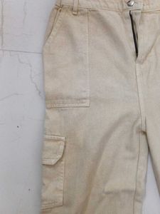 Beige Wide Leg Cargo Pants