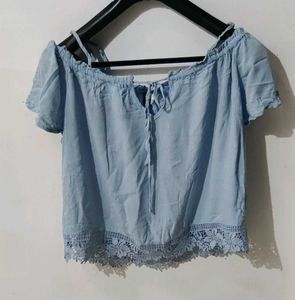 Cute Blue Off-Shoulder Top