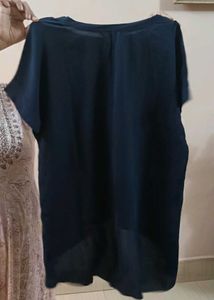 Navy Sheer High-Low Tunic with Side Zippers