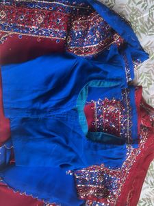 Red &amp; Blue Sequins &amp; Embroidered Saree