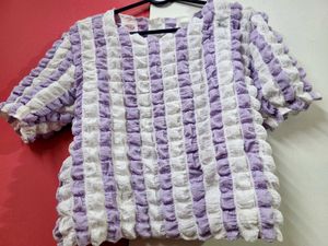 Lavender White Korean Style Top For Coffee Dates