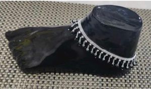 Silver Anklet with Black Beads