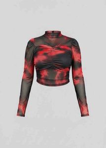 Red & Black Mesh Top