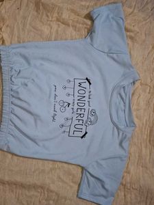 Light Blue Graphic Print Crop Top