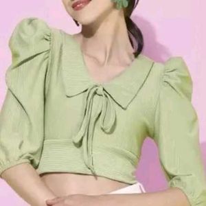 V Neck Collar Crop Top