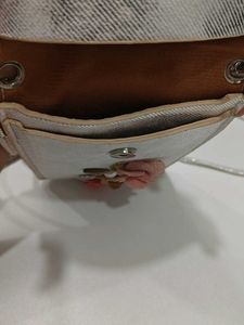 Silver Sling Bag with Floral Detail