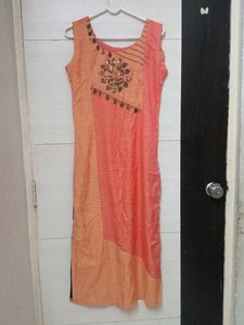 Peach Color Block Kurti