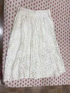 White Floral Cutout Midi Skirt