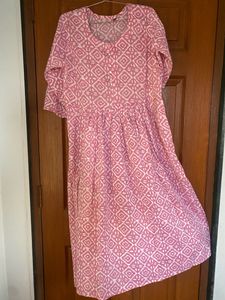 Pink Ankle Length Flared Dress