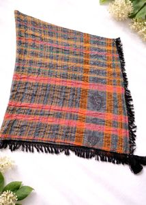 Vintage Plaid Scarf with Fringe
