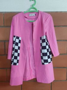 Pink Patchwork Pocket Coat