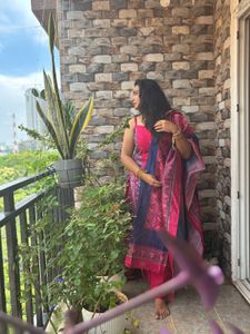 Pink &amp; Blue Printed Salwar Suit With Noodle Strap