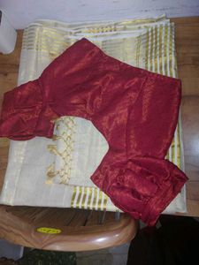 Kasavu Set Mundu And Stitched Blouse